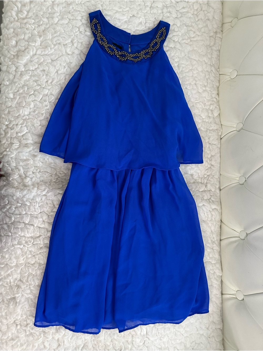 by & by Royal Blue Beaded Halter Girls Dress